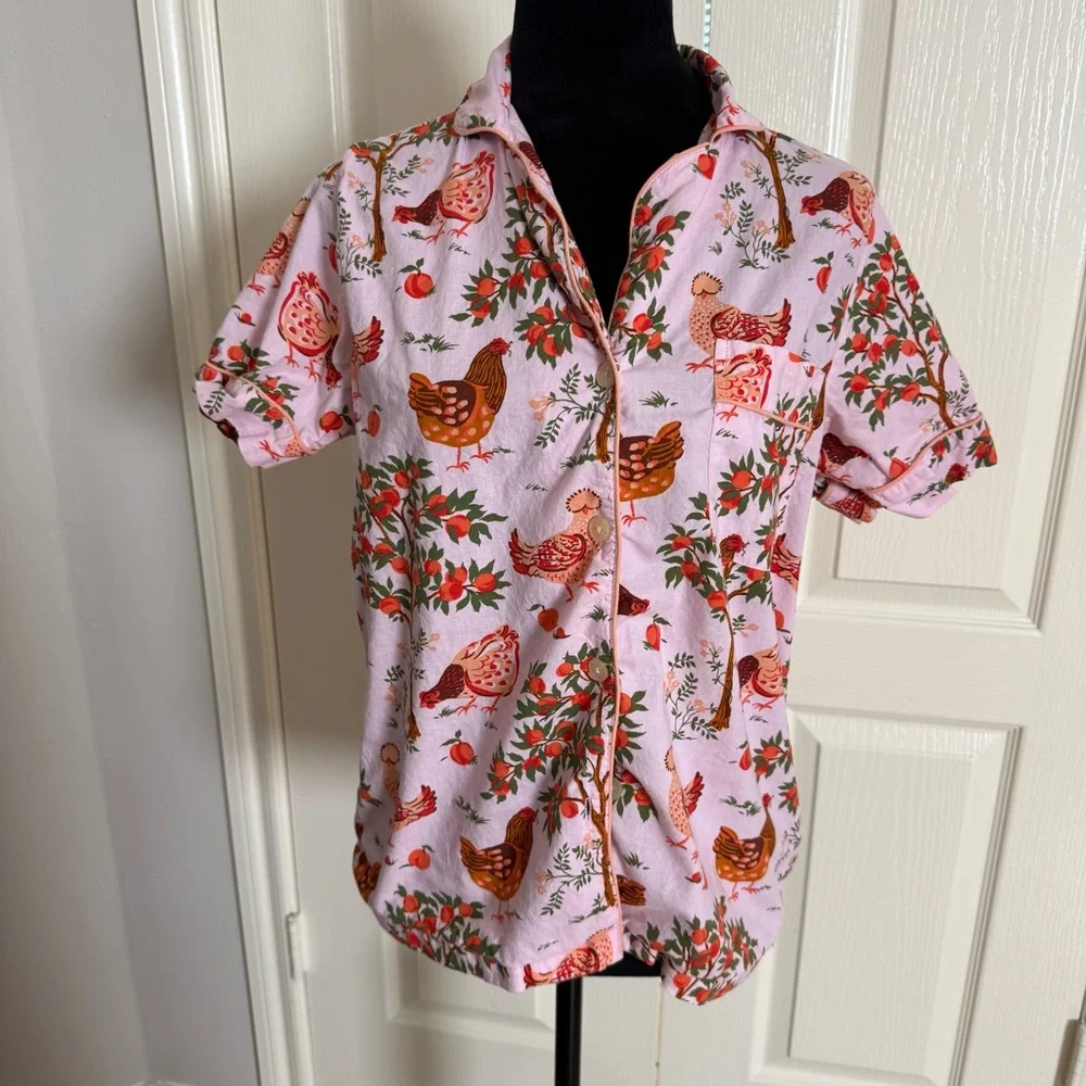 PRINTFRESH 100% Organic Cotton Top & Cropped Pants Hen House Ballet Pink XXS GUC - Picture 7 of 14